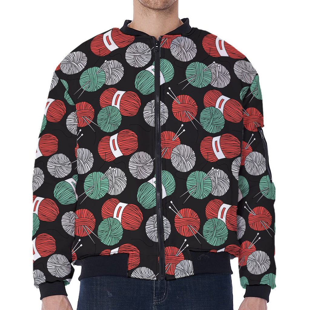 Crochet Yarn Pattern Print Zip Sleeve Bomber Jacket