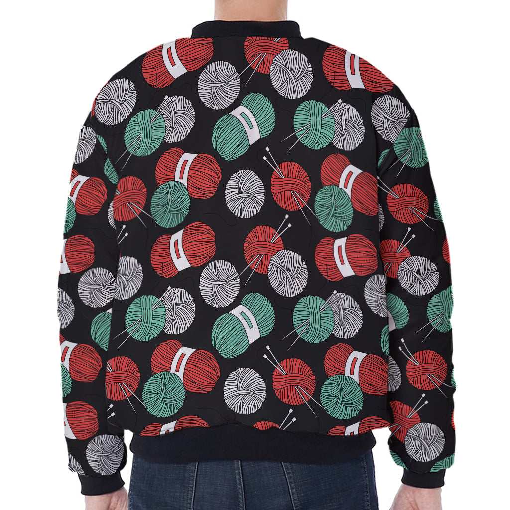 Crochet Yarn Pattern Print Zip Sleeve Bomber Jacket