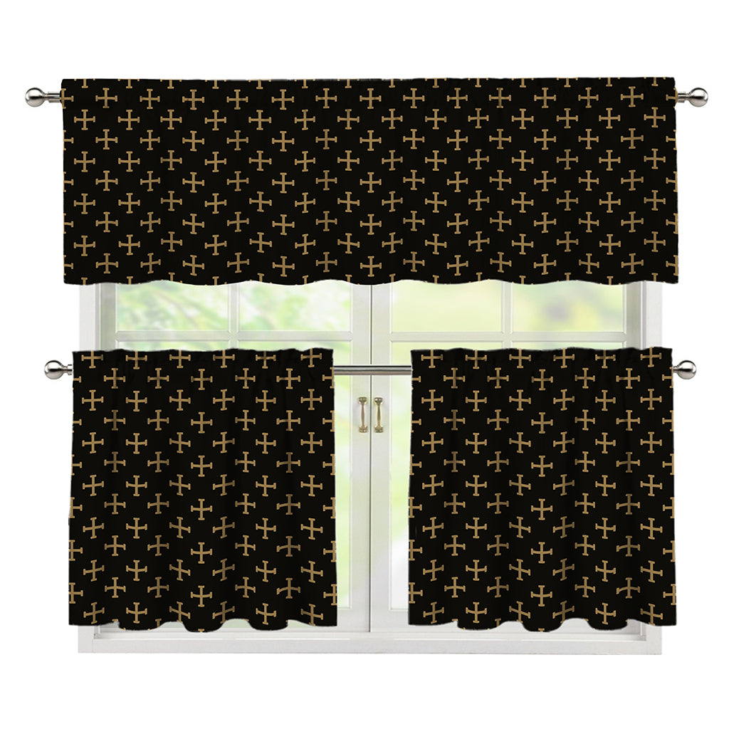 Cross Orthodox Pattern Print 3 Piece Kitchen Curtains