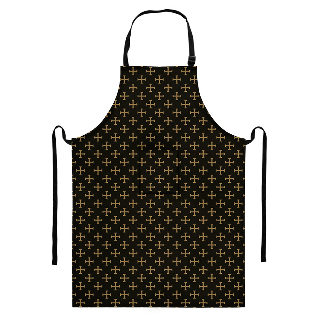 Cross Orthodox Pattern Print Bib Apron With Pocket