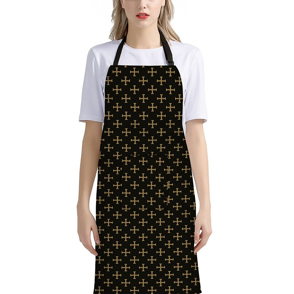 Cross Orthodox Pattern Print Bib Apron With Pocket