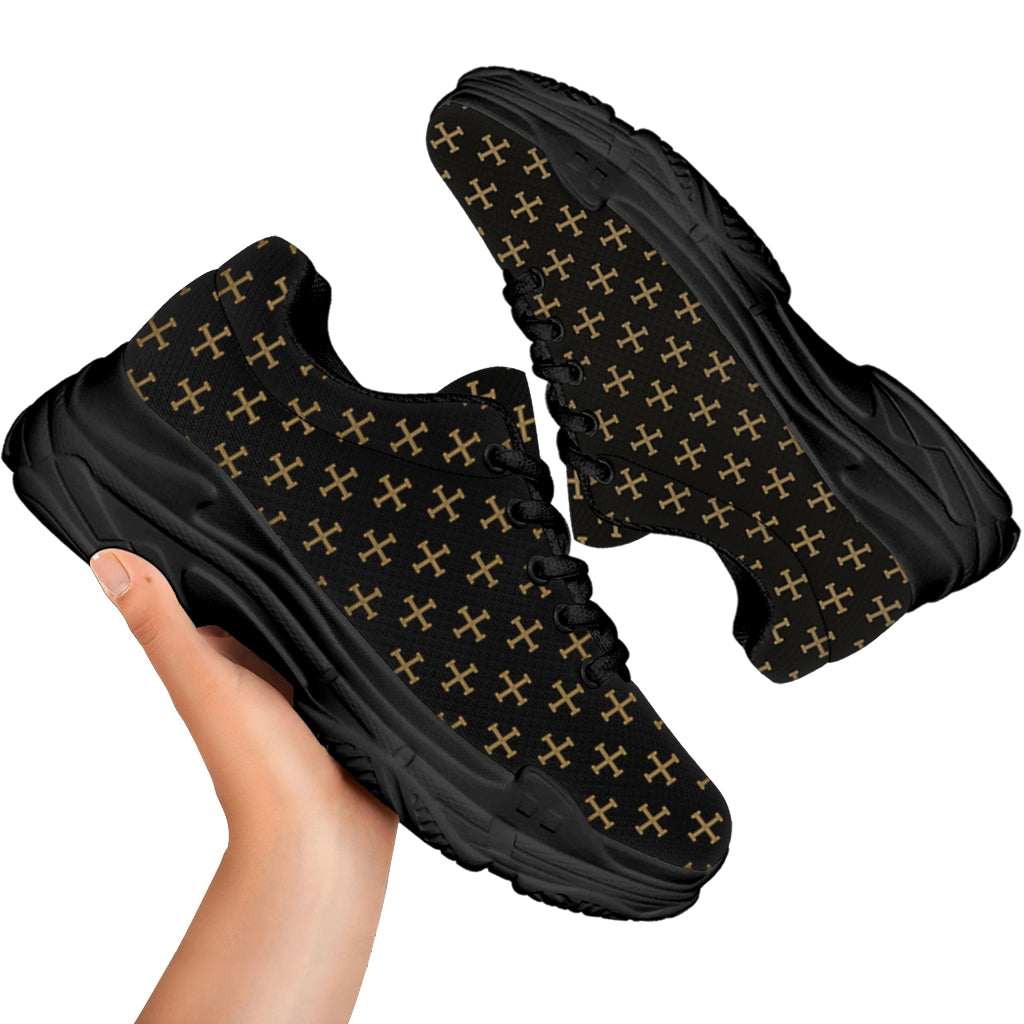 Cross Orthodox Pattern Print Black Chunky Shoes