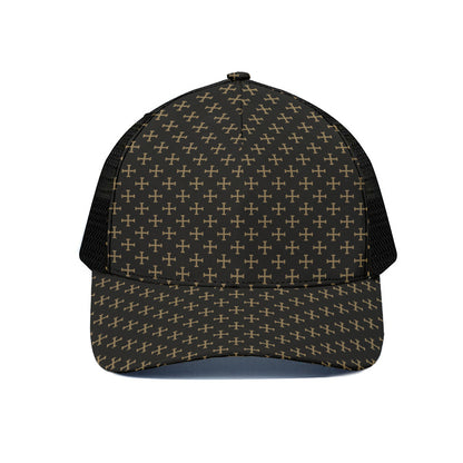 Cross Orthodox Pattern Print Black Mesh Trucker Cap