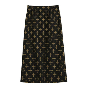 Cross Orthodox Pattern Print Cotton Front Slit Maxi Skirt