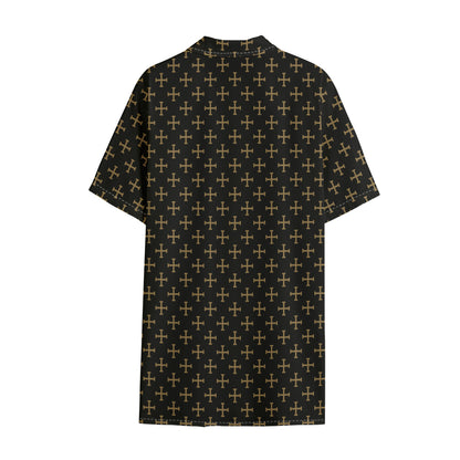 Cross Orthodox Pattern Print Cotton Hawaiian Shirt