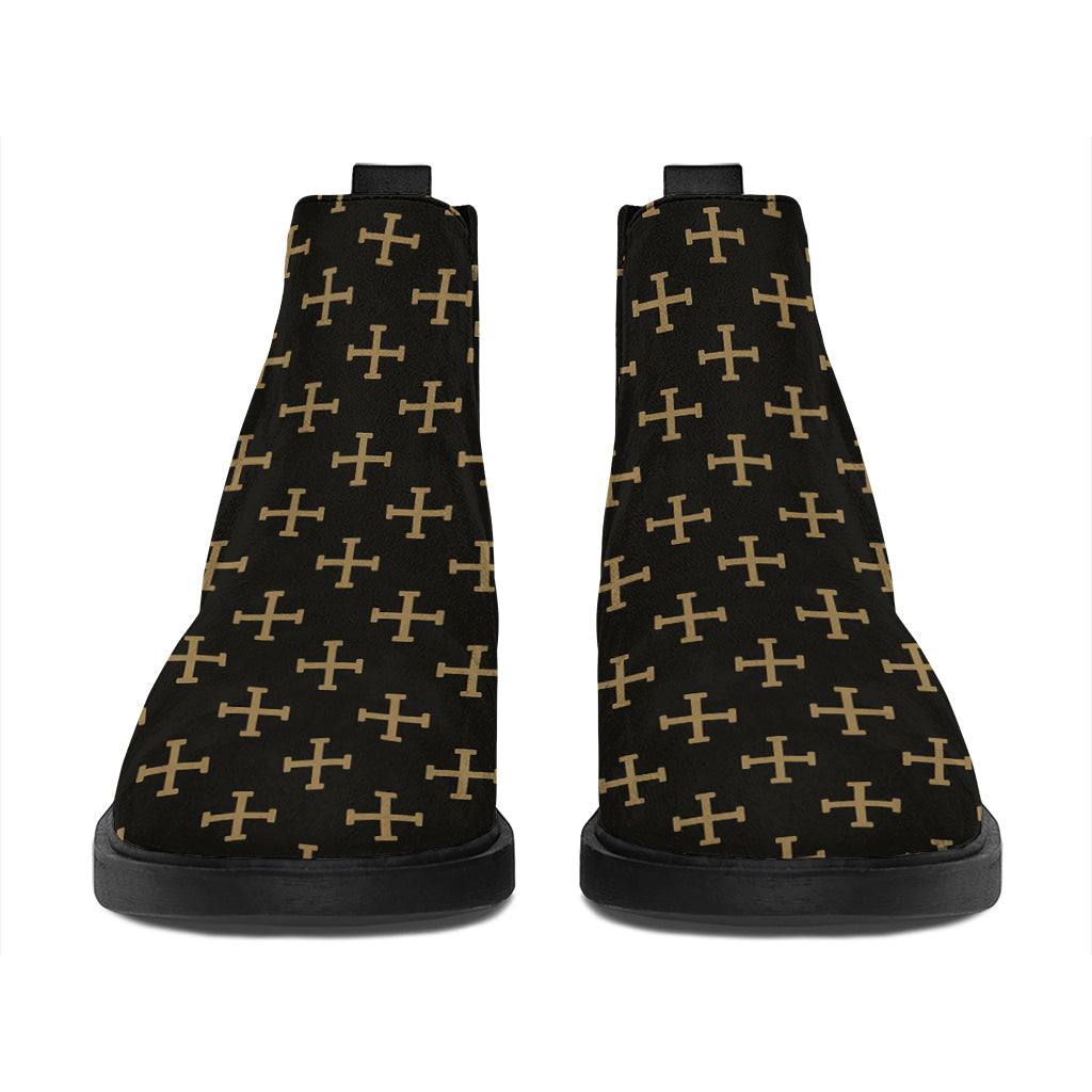 Cross Orthodox Pattern Print Flat Ankle Boots