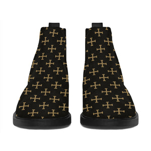 Cross Orthodox Pattern Print Flat Ankle Boots