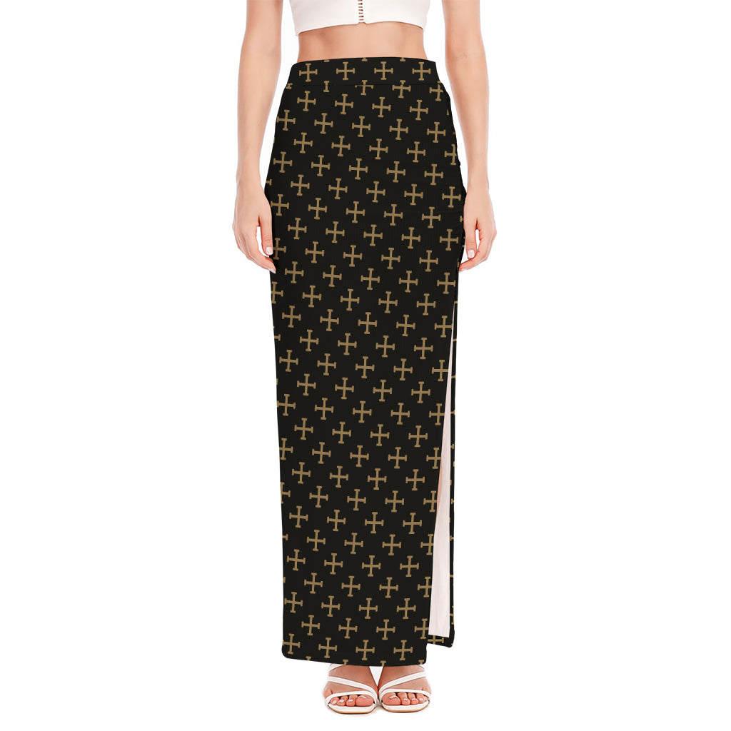 Cross Orthodox Pattern Print High Slit Maxi Skirt