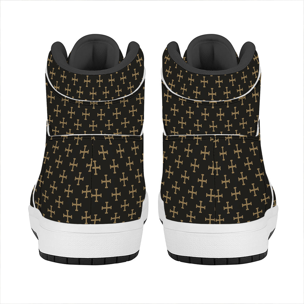 Cross Orthodox Pattern Print High Top Leather Sneakers