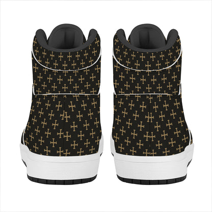 Cross Orthodox Pattern Print High Top Leather Sneakers