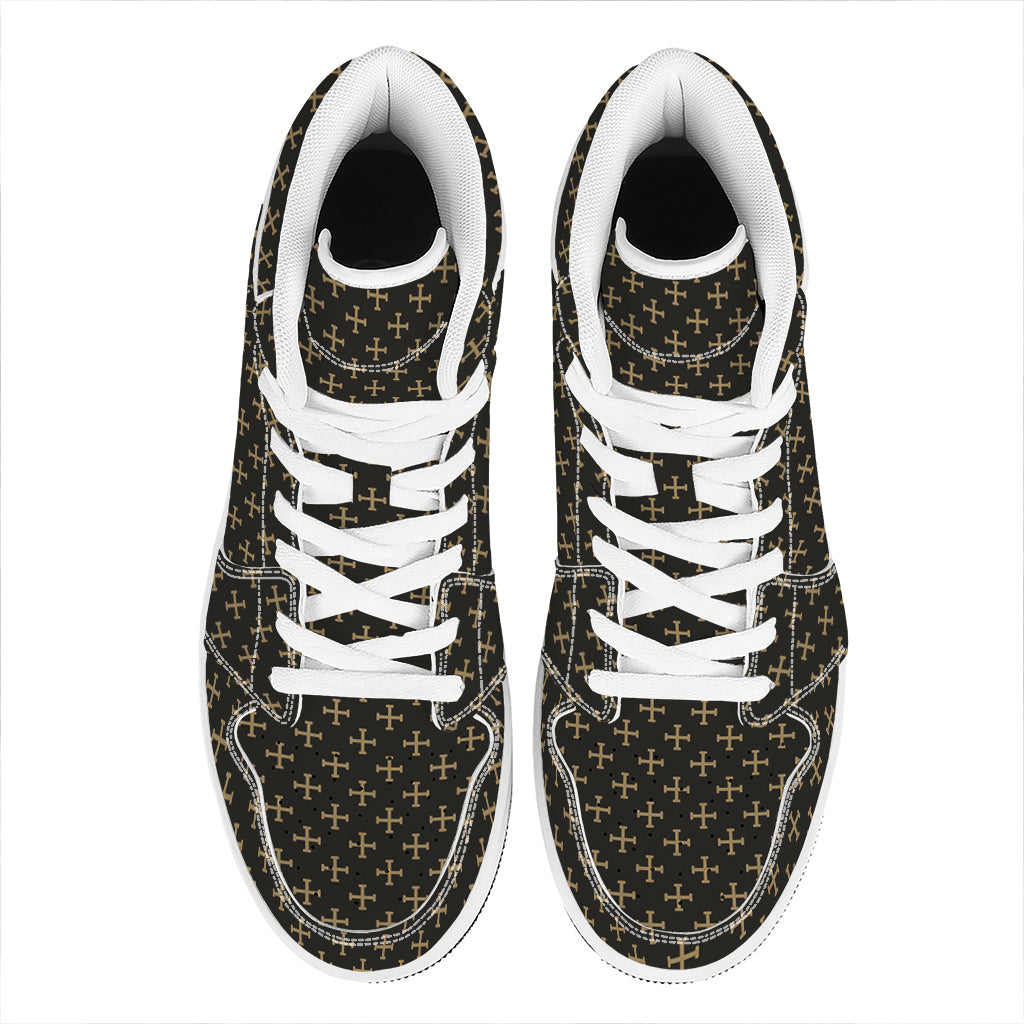 Cross Orthodox Pattern Print High Top Leather Sneakers