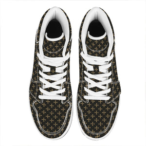 Cross Orthodox Pattern Print High Top Leather Sneakers