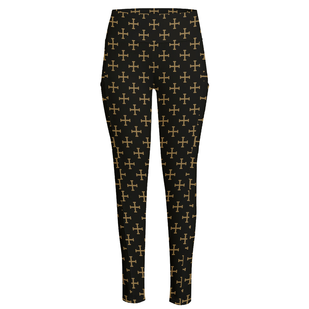 Cross Orthodox Pattern Print High-Waisted Pocket Leggings