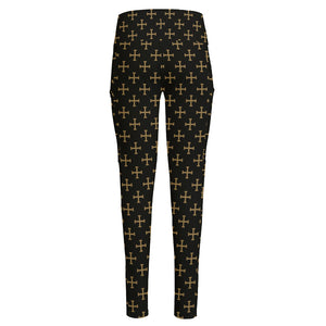 Cross Orthodox Pattern Print High-Waisted Pocket Leggings