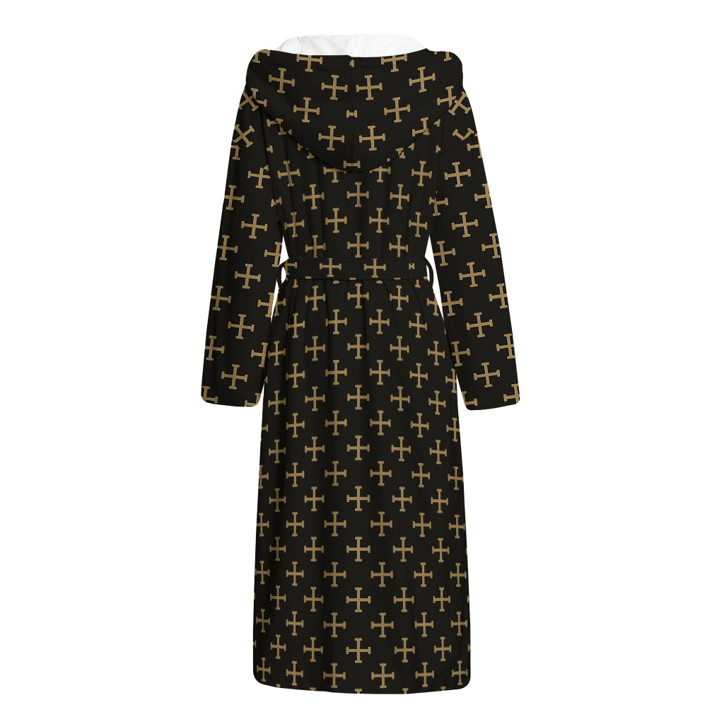 Cross Orthodox Pattern Print Hooded Bathrobe