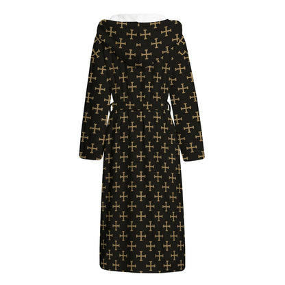 Cross Orthodox Pattern Print Hooded Bathrobe