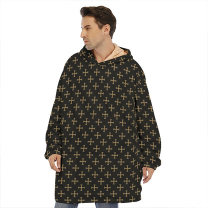 Cross Orthodox Pattern Print Hoodie Blanket