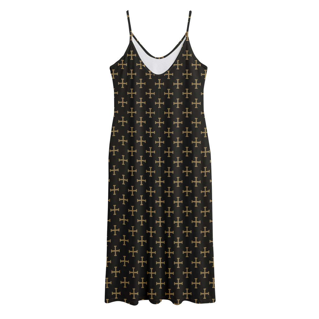 Cross Orthodox Pattern Print Jersey Midi Cami Dress