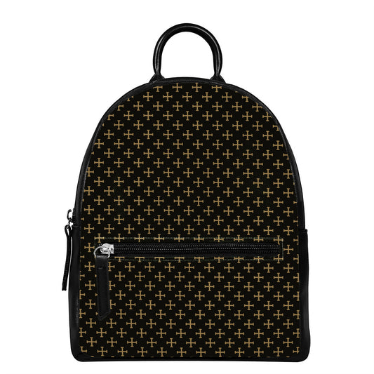 Cross Orthodox Pattern Print Leather Backpack