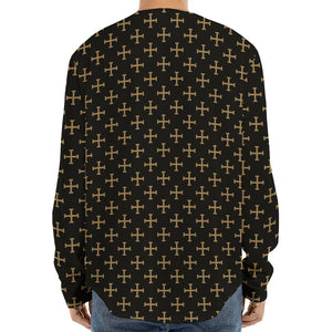 Cross Orthodox Pattern Print Long Sleeve Baseball Jersey