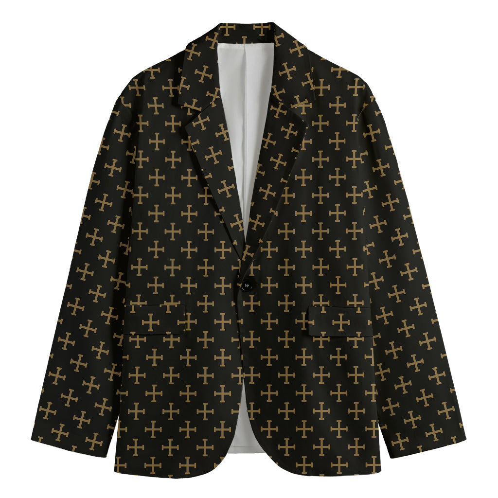 Cross Orthodox Pattern Print Men's Cotton Blazer