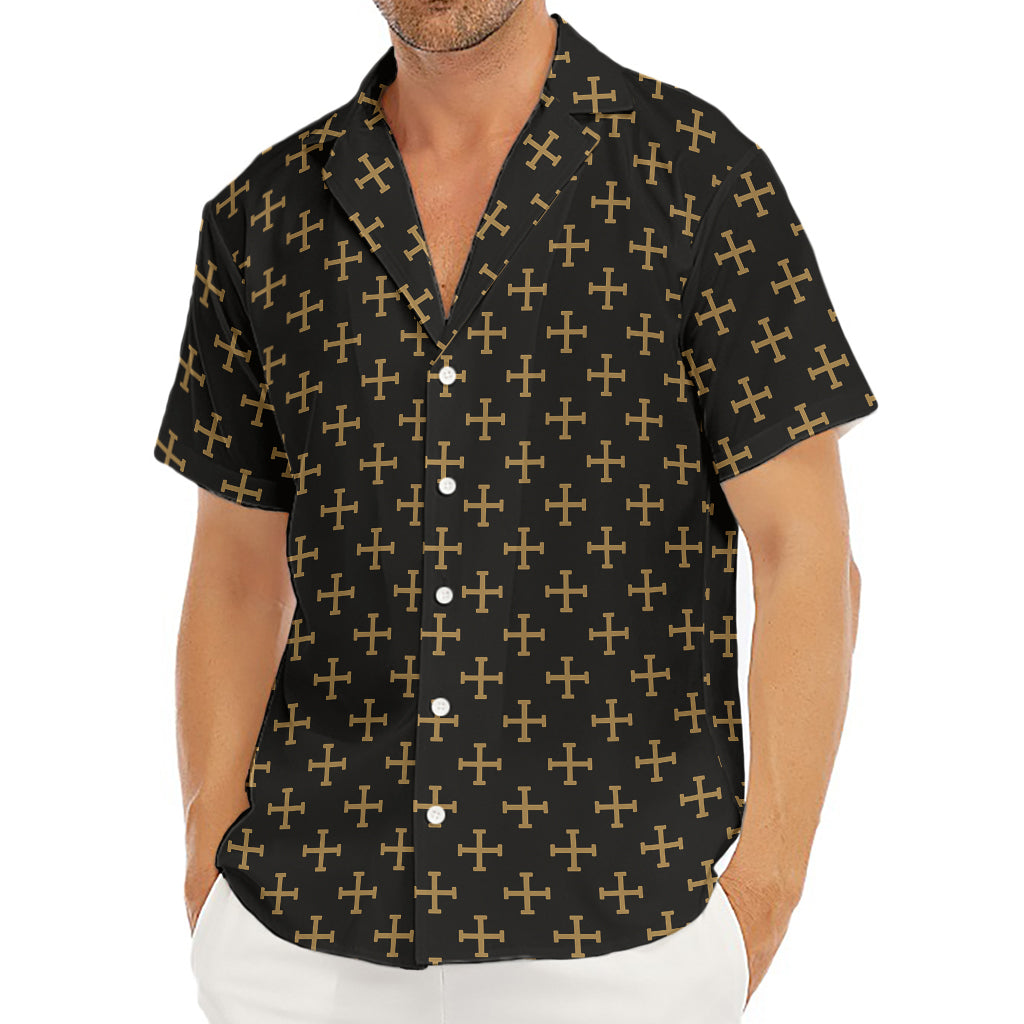 Cross Orthodox Pattern Print Men's Deep V-Neck Shirt