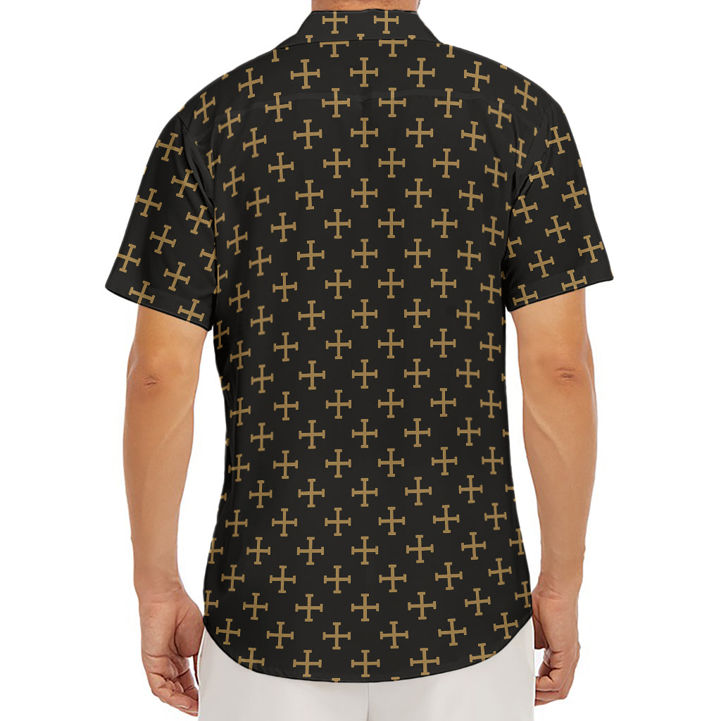 Cross Orthodox Pattern Print Men's Deep V-Neck Shirt