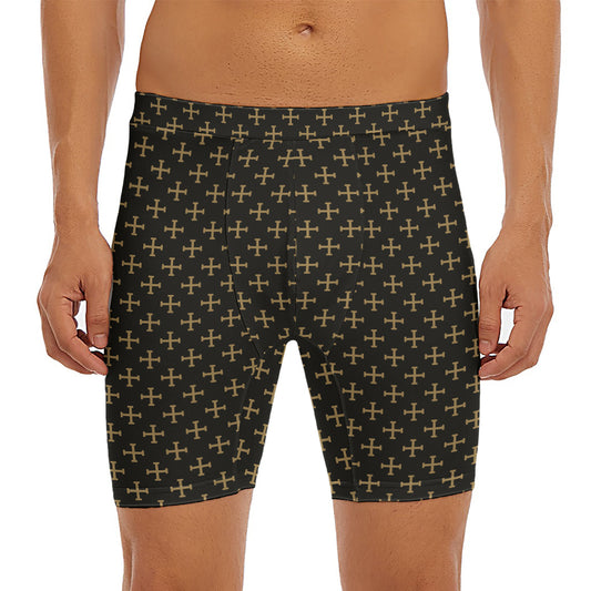 Cross Orthodox Pattern Print Men's Long Boxer Briefs