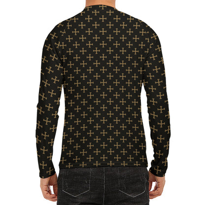 Cross Orthodox Pattern Print Men's Long Sleeve Rash Guard