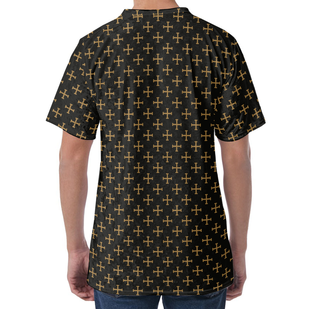 Cross Orthodox Pattern Print Men's Velvet T-Shirt