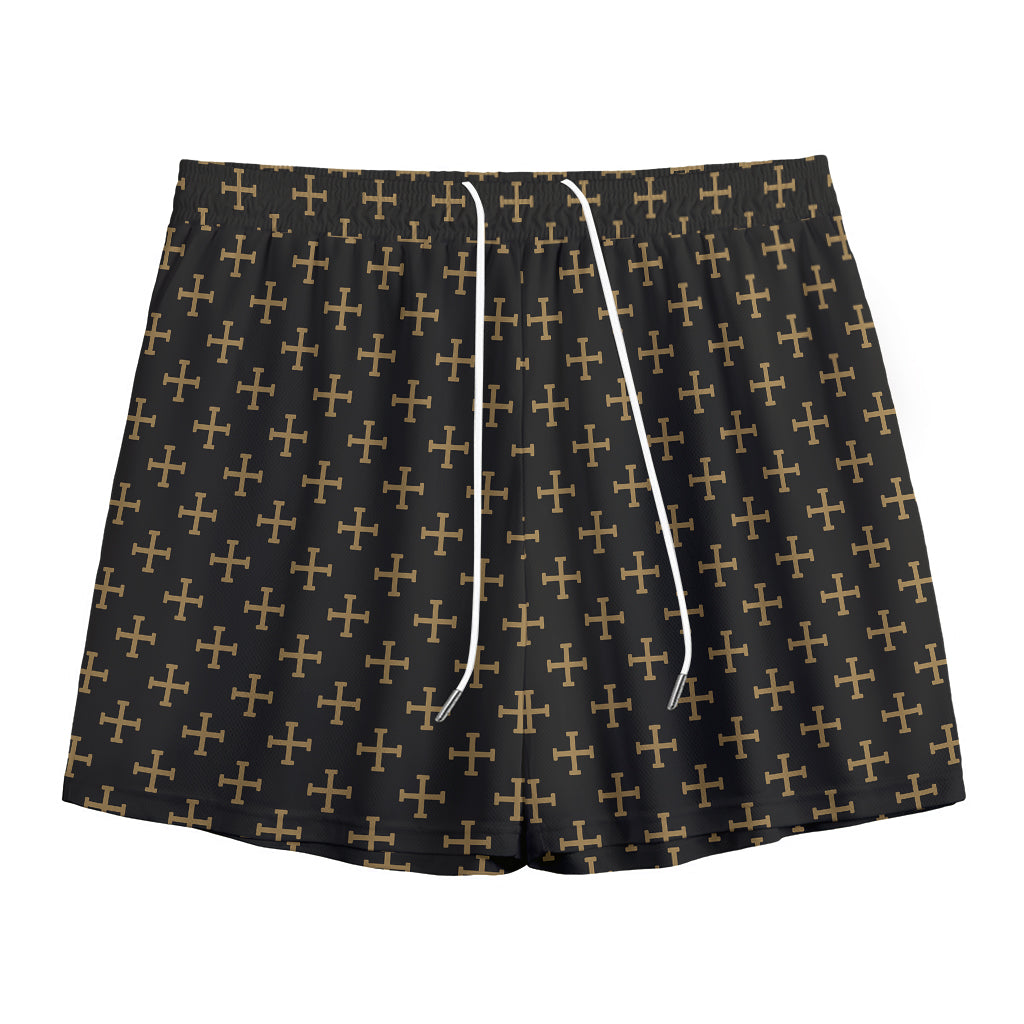 Cross Orthodox Pattern Print Mesh Shorts