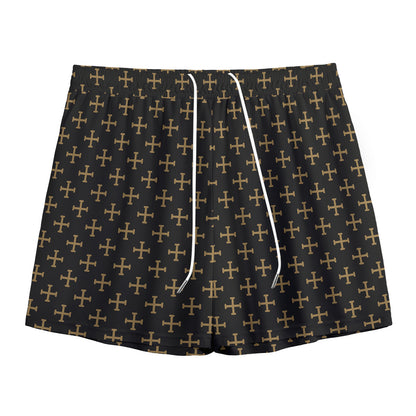 Cross Orthodox Pattern Print Mesh Shorts