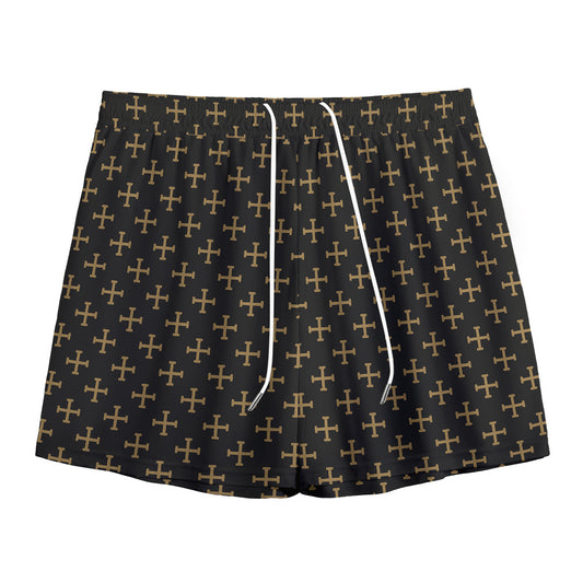 Cross Orthodox Pattern Print Mesh Shorts