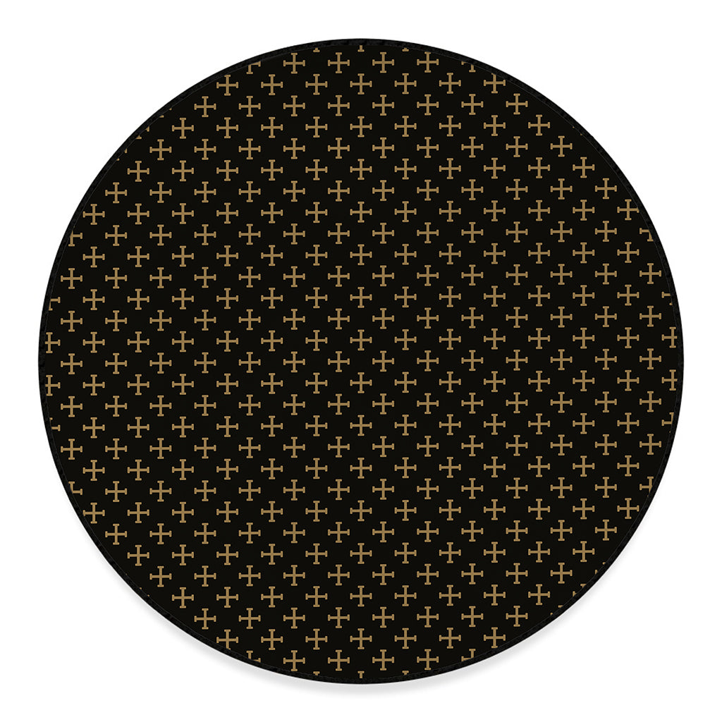 Cross Orthodox Pattern Print Round Floor Mat
