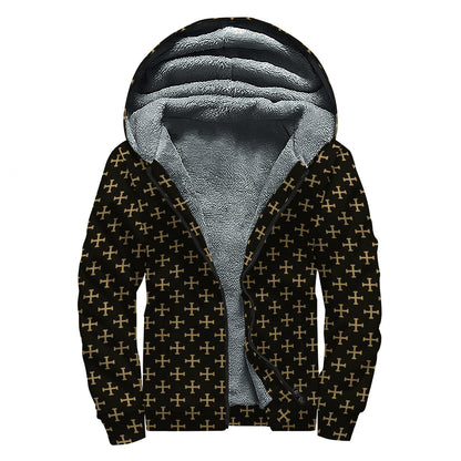 Cross Orthodox Pattern Print Sherpa Lined Zip Up Hoodie