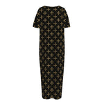 Cross Orthodox Pattern Print Short Sleeve Long Nightdress