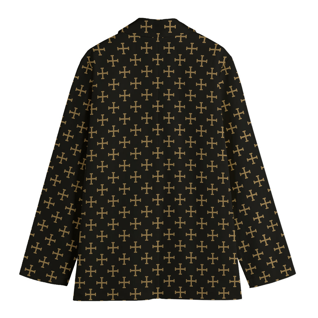 Cross Orthodox Pattern Print Women's Cotton Blazer