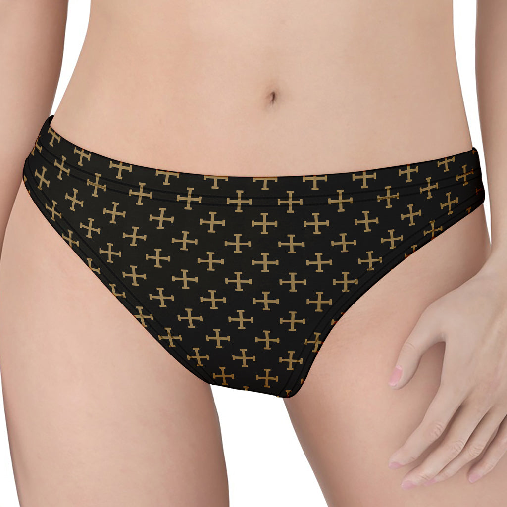 Cross Orthodox Pattern Print Women's Thong