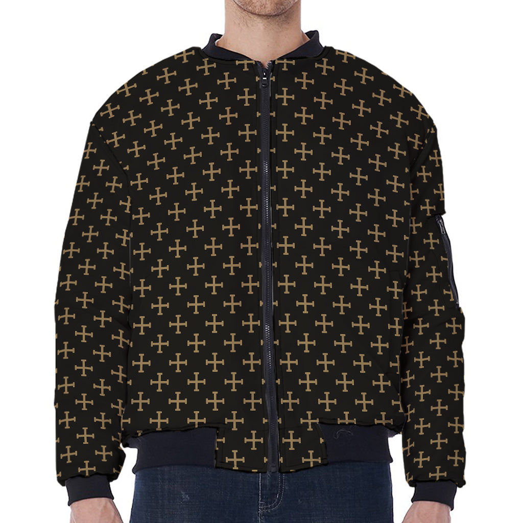 Cross Orthodox Pattern Print Zip Sleeve Bomber Jacket