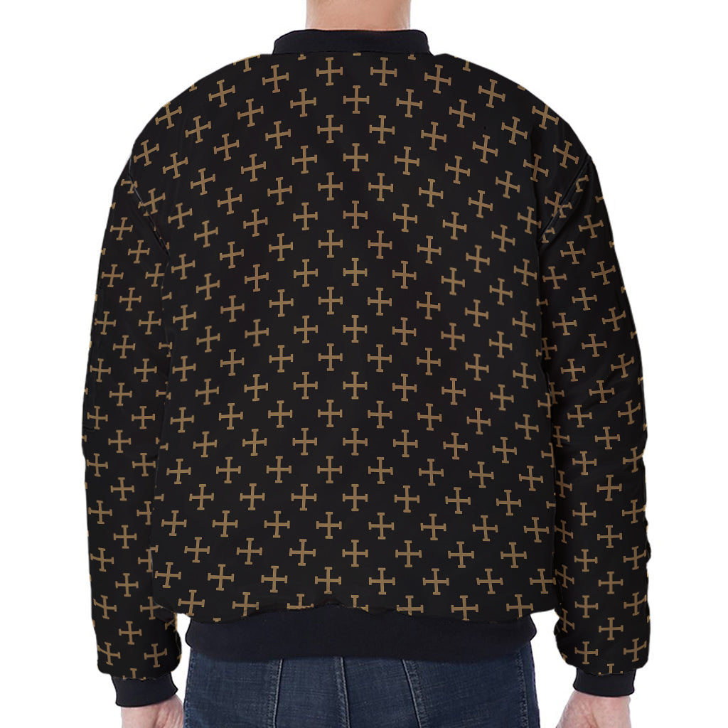 Cross Orthodox Pattern Print Zip Sleeve Bomber Jacket