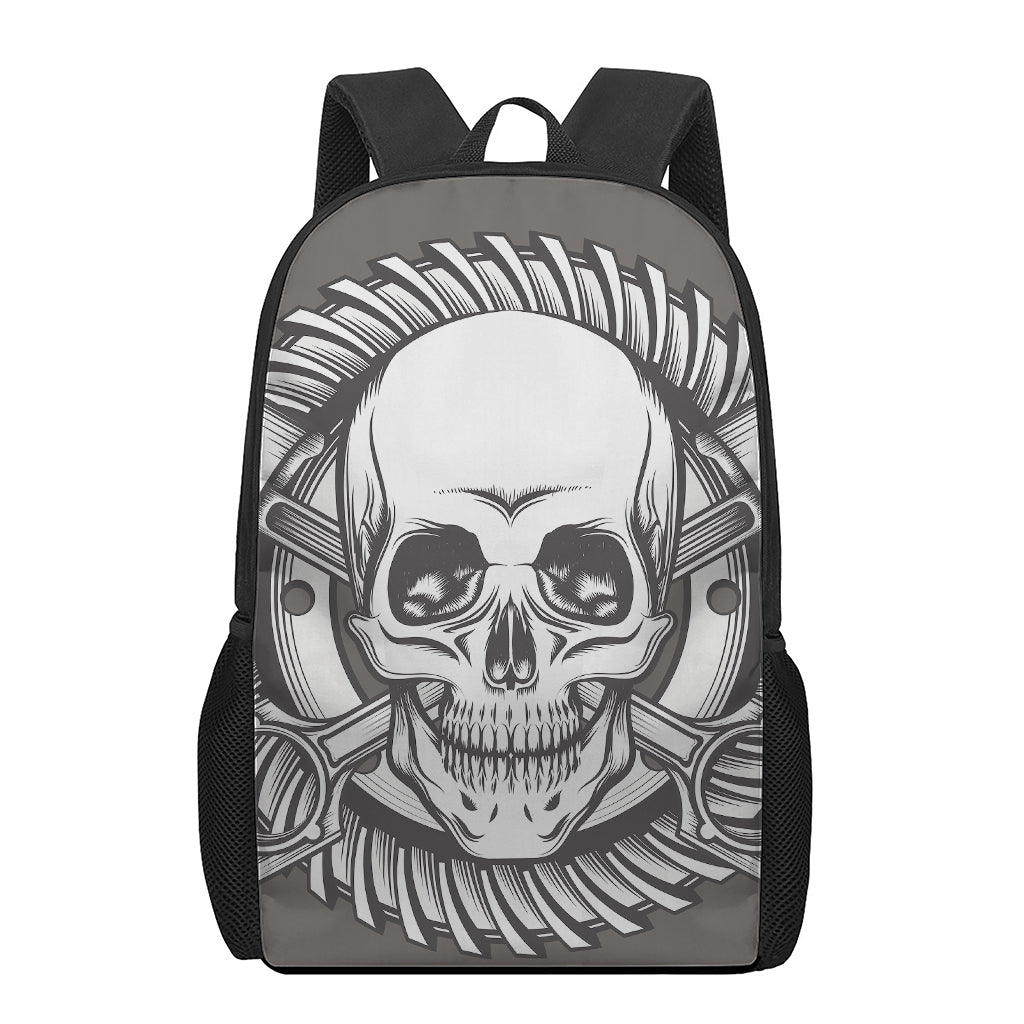 Cross Piston Mechanic Skull Print 17 Inch Backpack