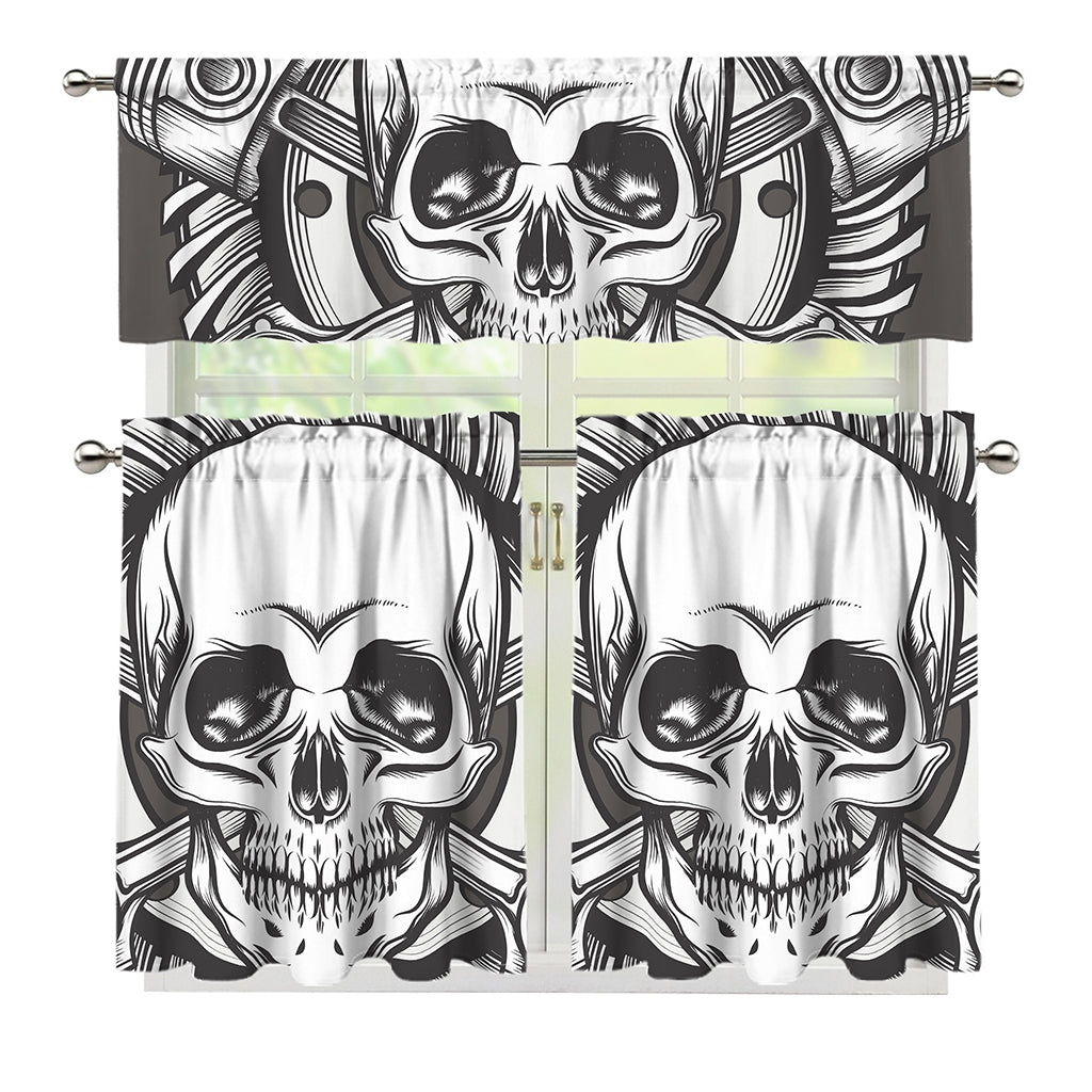 Cross Piston Mechanic Skull Print 3 Piece Kitchen Curtains