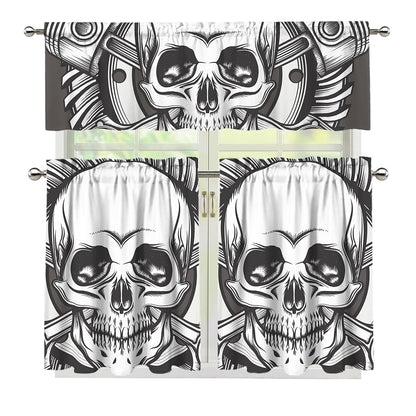 Cross Piston Mechanic Skull Print 3 Piece Kitchen Curtains