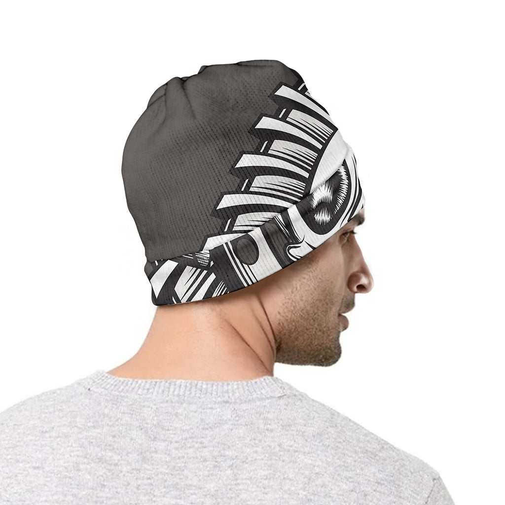 Cross Piston Mechanic Skull Print Beanie