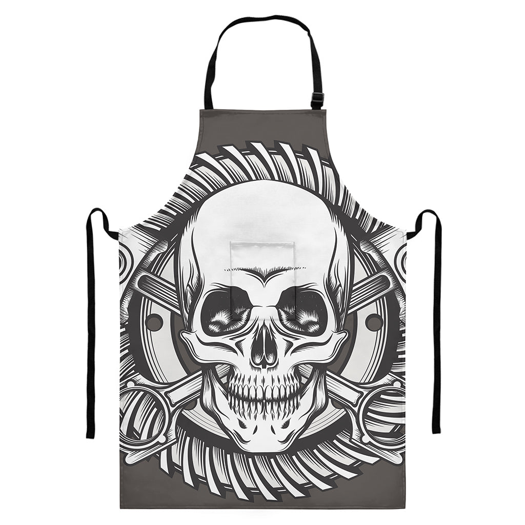 Cross Piston Mechanic Skull Print Bib Apron With Pocket