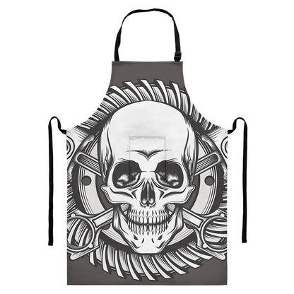 Cross Piston Mechanic Skull Print Bib Apron With Pocket