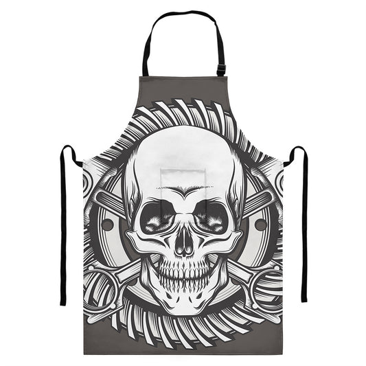 Cross Piston Mechanic Skull Print Bib Apron With Pocket