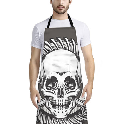 Cross Piston Mechanic Skull Print Bib Apron With Pocket