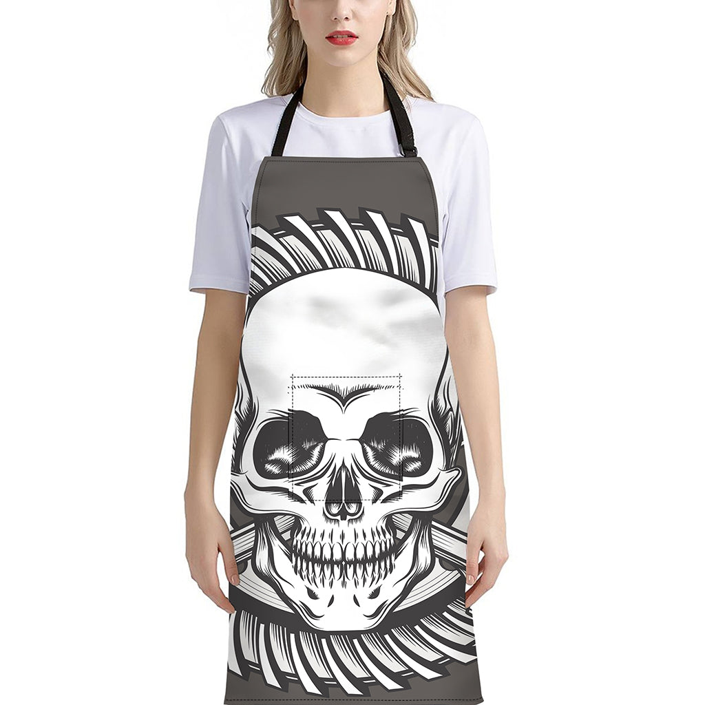Cross Piston Mechanic Skull Print Bib Apron With Pocket