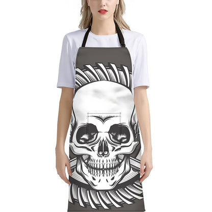 Cross Piston Mechanic Skull Print Bib Apron With Pocket
